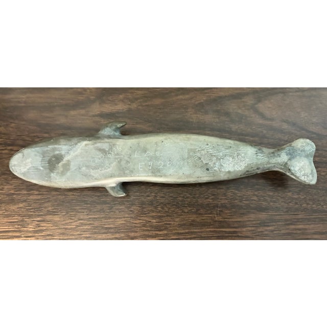 Stone Gray Vintage Canadian Inuit Argillite Stone Whale Carving by Mina Iqaluq (20th Century) For Sale - Image 8 of 9