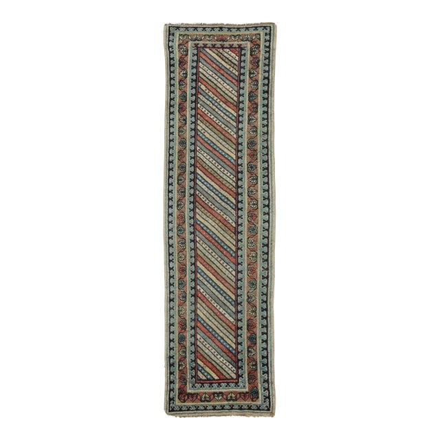 Antique Persian Kurdish Runner Rug With Linear Geometric Design - Rug & Kilim For Sale