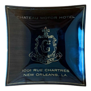 Vintage Chateau Motor Hotel New Orleans Smokey Glass Dish For Sale