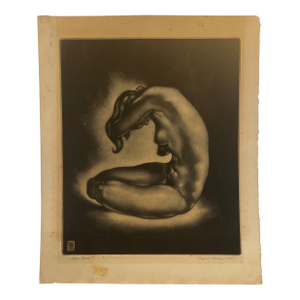 20th Century Mezzotint Print by American Artist Reynold Weidenaar Titled Reverie From the Edition of 250 Made in 1950 Signed