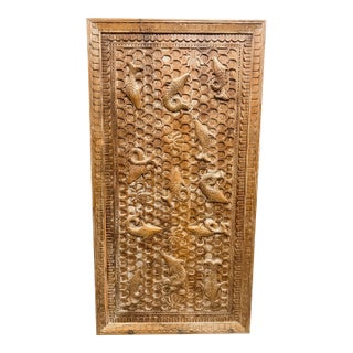 Vintage Hand-Carved Koi Fish Relief Wall Panel Art Décor For Sale
