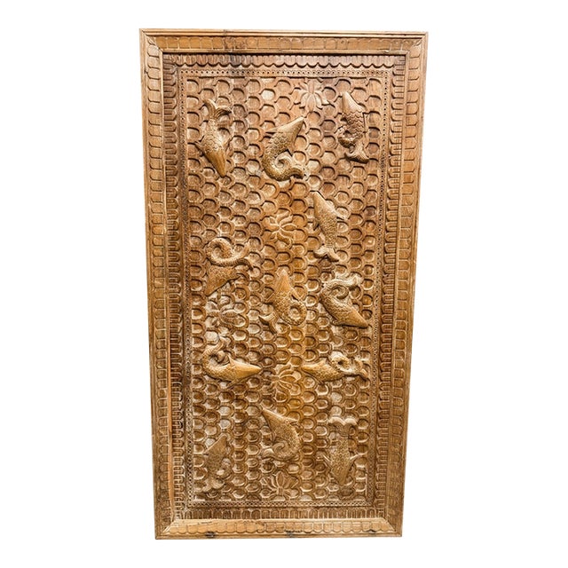 Vintage Hand-Carved Koi Fish Relief Wall Panel Art Décor For Sale