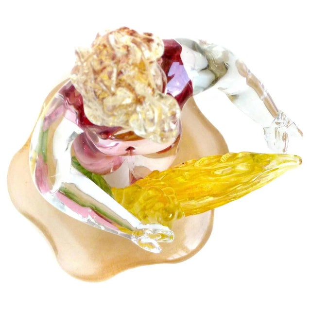 Figurative Vintage Murano Gold Flecks Sommerso Pink Garden Nymph Italian Art Glass Mid Century Figurine, Manner of Barbini Cenedese For Sale - Image 3 of 9