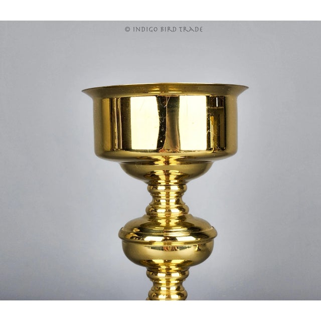 Mid 20th Century Pair of Vintage Brass Copper Craft Usa Candle Holders With Hurricane Glass Shades For Sale - Image 5 of 8