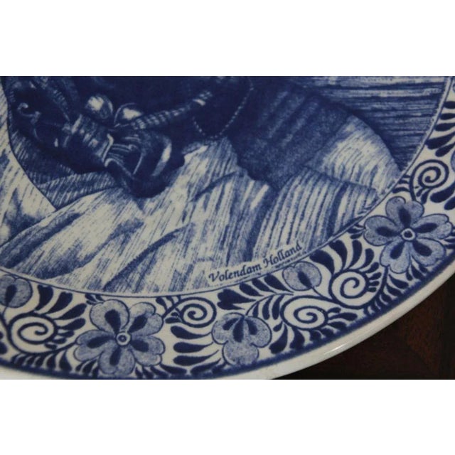 Mid 20th Century Vintage Dutch Delfts Blauw Volendam Fisherman Blue & White Wall Charger Holland For Sale - Image 5 of 12