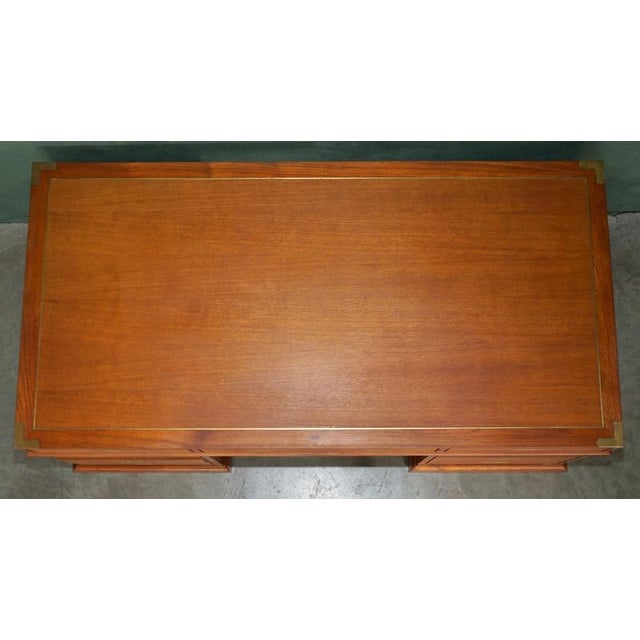 2000 - 2009 Vintage Teak & Brass Military Campaign Pedestal Desk from Harrods Kennedy For Sale - Image 5 of 16
