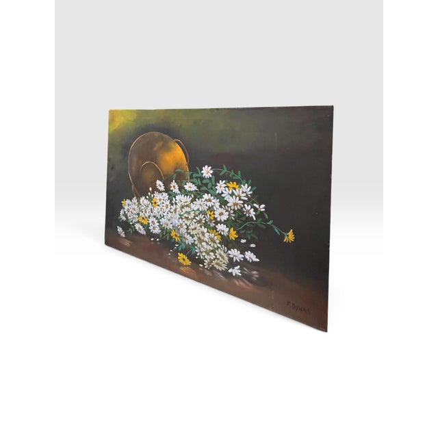 1980s 1980s Francis “Duke” Downs Palm Beach Still Life of Spilled Daisies & Overturned Pot, Original Oil, 36” For Sale - Image 5 of 7