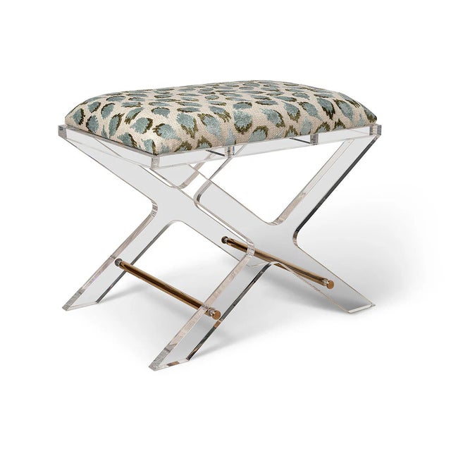 Delano Gold Ocelot Celadon Lucite X-Bench For Sale In Chicago - Image 6 of 6