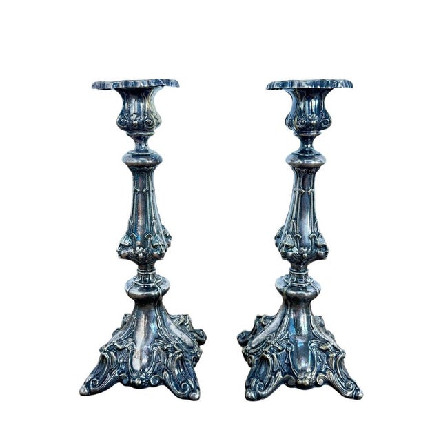 Art Nouveau Silver-Plated Candlesticks, 1890s, Set of 2 For Sale - Image 9 of 9