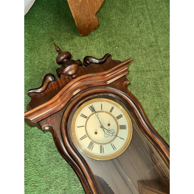 Wood Early Antique Austrian Serpentine Vienna Regulator Wall Clock For Sale - Image 7 of 10