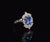 Expressionism Gia Certified 3.29ct No-Heat Blue Sapphire & Diamond 18k Gold Halo Ring, Size 5.25 For Sale - Image 3 of 16