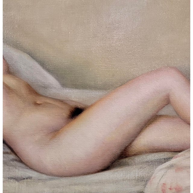 Textile Charles Perron-Reclined Nude Female-1930s French Art Deco Oil Panting For Sale - Image 7 of 10
