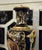 French Sevres-Style Midnight Blue Porcelain Vase on Pedestal With Gold Leaf Details & French Court Scenes For Sale - Image 3 of 9