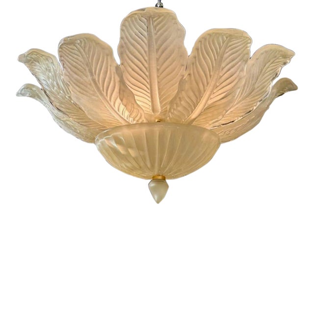 Modern Frosted Murano Glass Flush Mount Chandelier For Sale