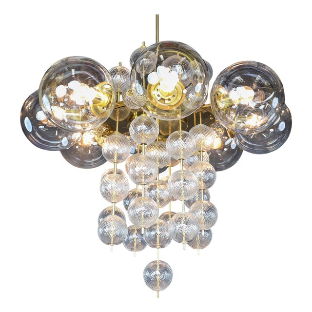 Monumental Czech Brass and Bohemian Glass Chandelier 1960s For Sale