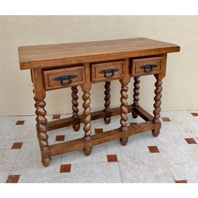 Spanish Wood Console Table with Three Drawers, 1950 For Sale - Image 11 of 13