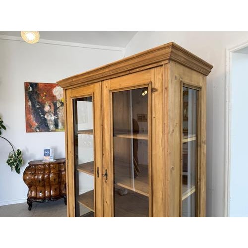 Wood Antique Softwood Farmhouse Display Cabinet For Sale - Image 7 of 18
