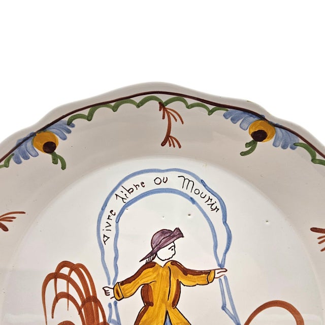Late 20th Century French Peint Main Faience Plate With Folk Figure, 9.25" For Sale - Image 5 of 12