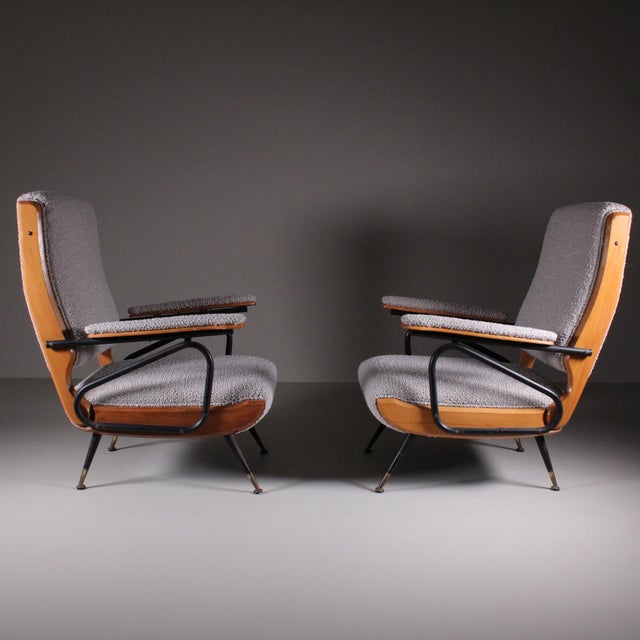 Set of Italian Reclining Chairs in Bouclé, 1960 For Sale - Image 13 of 13