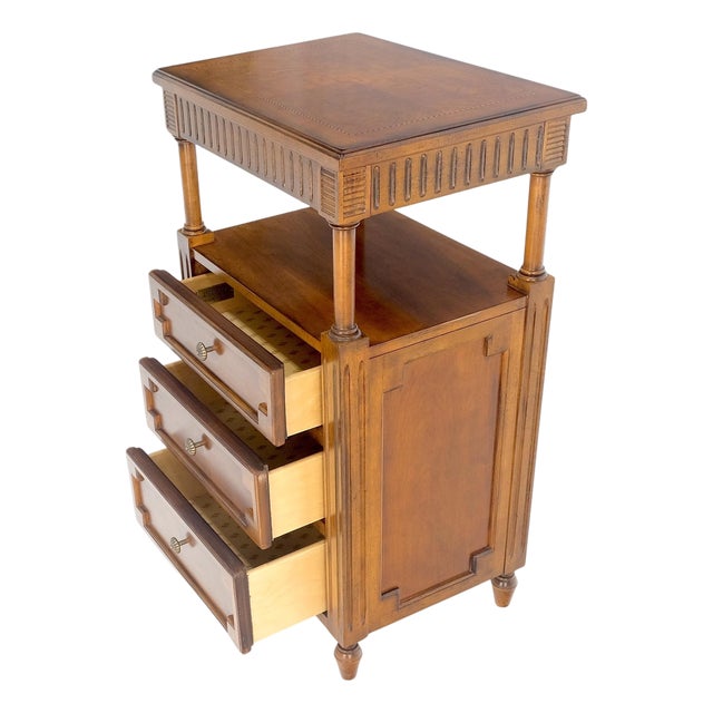Drexel Light American Walnut Inlayed Top Console Entry Stand Side Table Dresser For Sale