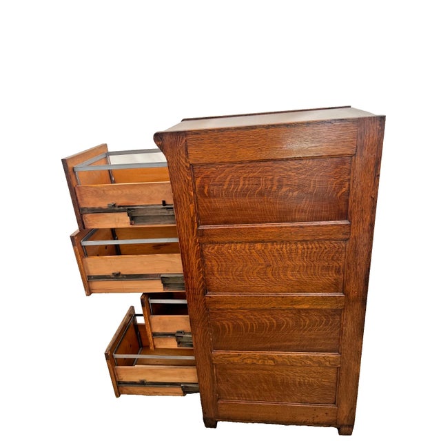 1910s Antique Yawman and Erbe File Cabinet Four Drawers Quarter Sawn White Oak For Sale - Image 5 of 14