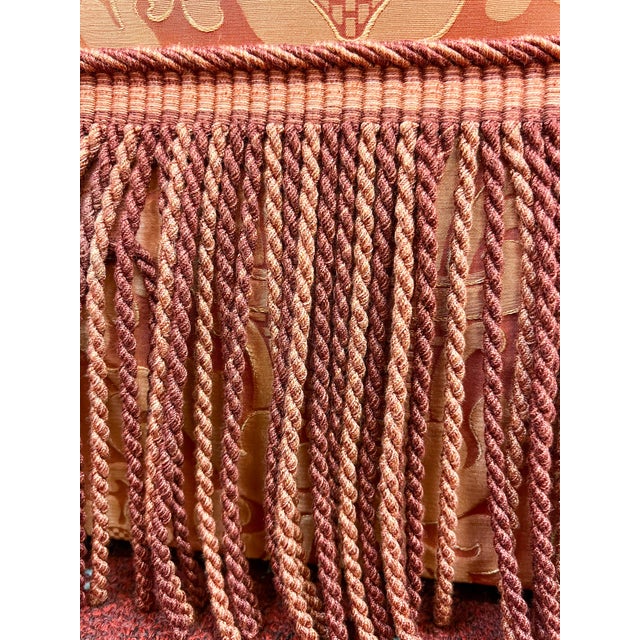 Kravet Furniture Coral Silk Damask Camelback Loveseat With Bullion Fringe For Sale - Image 12 of 14