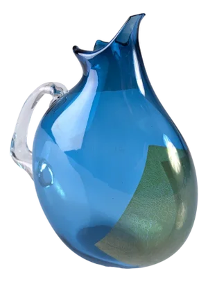 20th Century Hand Blown Glass Pitcher in Vibrant Blue
