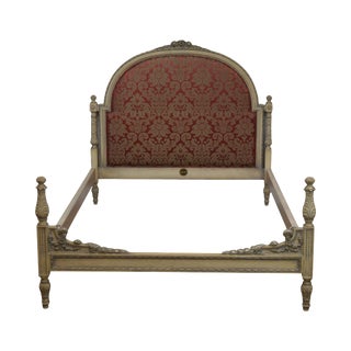 French Louis XVI Style Custom Size Carved and Upholstered Paint Frame Bed by Hale For Sale
