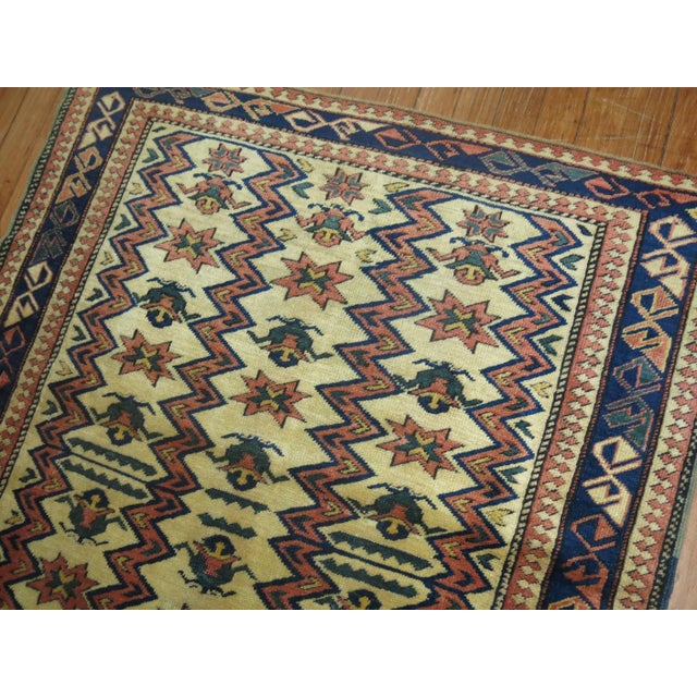 Rare Small Square Traditional Beige Blue Rust Vintage Caucasian Shirvan Rug For Sale - Image 4 of 6