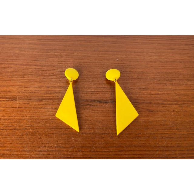 1980s Postmodern Yellow Ear Clips, 1980s, Set of 2 For Sale - Image 5 of 9