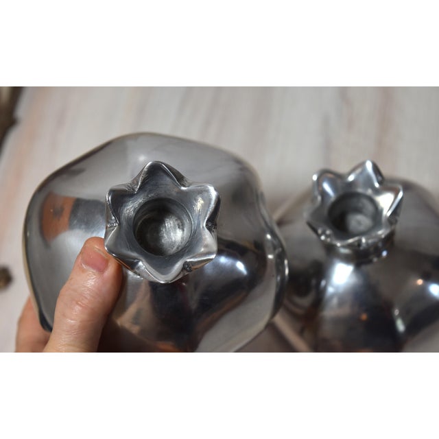 Set of 2 Pomegranates Cast Aluminum Candleholders by Oded Halahmy, 1989 For Sale - Image 10 of 17