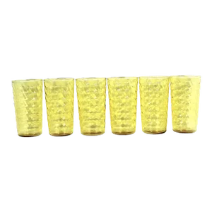 Mid 20th Century Vintage Mid Century Modern Yellow Amber Optic Swirl Drinking Glasses Tumblers- Set of 6