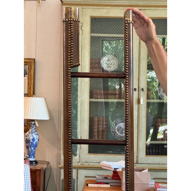 Brown British Leather and Brass Studded Elephant Ladder For Sale - Image 8 of 15