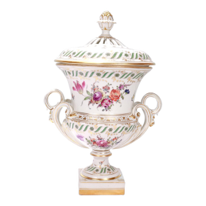 Antique Carl Thieme Potschappel German Porcelain Dresden Style Covered Urn