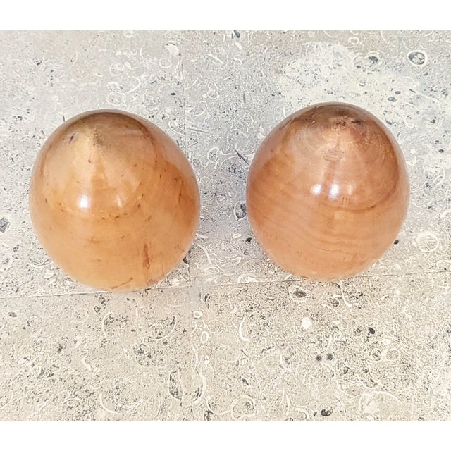 Modern Large Pair of Solid Egg Shaped Turned Wood Sculptures For Sale - Image 3 of 7