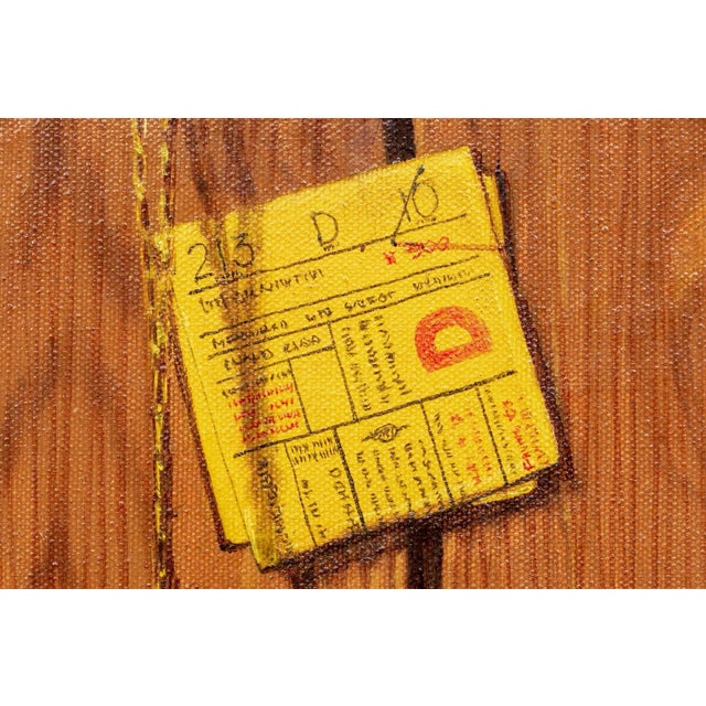 Mid-Century Modern Tromp l'Oeil Still Life Oil Painting on Canvas With Faux Bois Wood Grain Background For Sale - Image 3 of 9