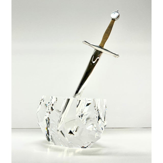 1960s Iconic Steuben “Excalibur” Sword in the Stone Crystal Paperweight With Sterling Silver & 18k Gold Sword Letter Opener For Sale In Detroit - Image 6 of 10
