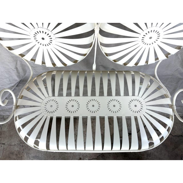 Early French Sunburst Wrought‑Iron Garden Bench, Attributed to François Carré For Sale - Image 9 of 10