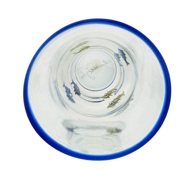 Annieglass Tropical Fish Art Glass Vase Blue Rim 5.5" Santa Cruz For Sale - Image 11 of 12