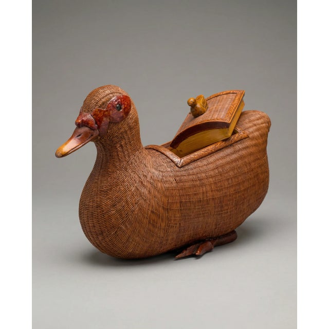 Vintage Woven Wicker Duck Storage Box For Sale - Image 4 of 5