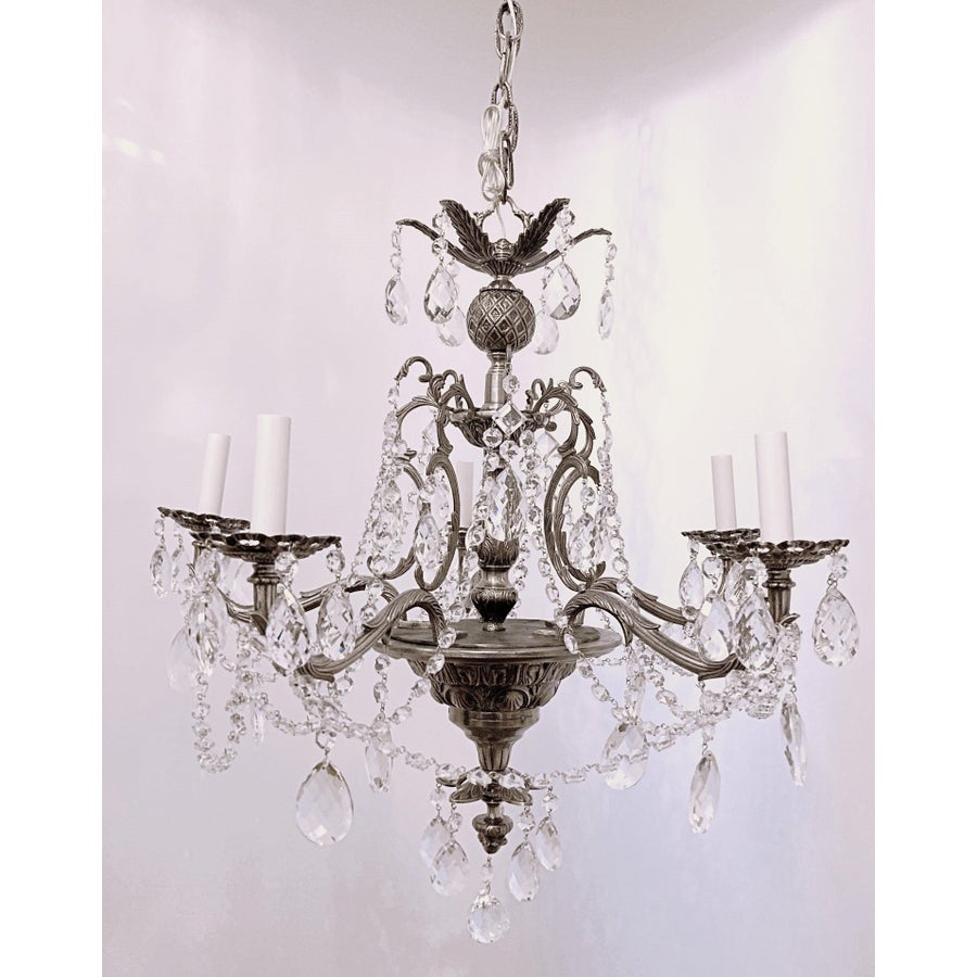 Vintage Mid 20th Century Spanish Style Pewter Chandelier Vintage Mid 20th Century Spanish Style Pewter Chandelier