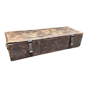 Antique Metal Hinged Wood Box Distressed Transport Chest