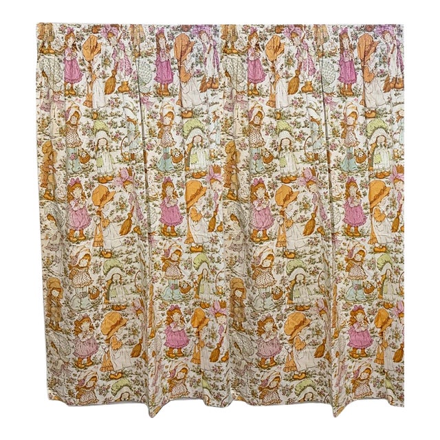 1970s British Vintage Sarah Kay Print Curtain Panels - A Pair For Sale