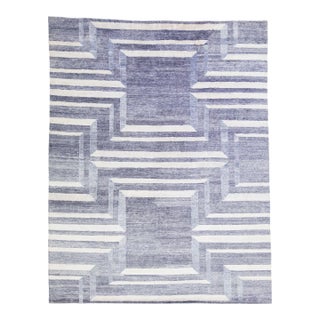 2010s Handmade Modern Wool & Silk Rug With Gray Geometric Design For Sale
