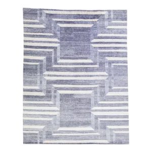 2010s Handmade Modern Wool & Silk Rug With Gray Geometric Design