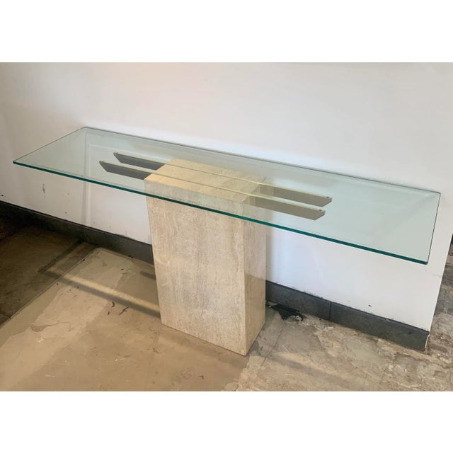 Italian Artedi Travertine Glass Console Table For Sale - Image 9 of 9