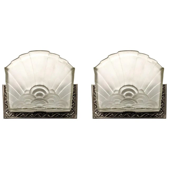 Metal French Art Deco Wall Sconces Signed by Schneider - a Pair For Sale - Image 7 of 7