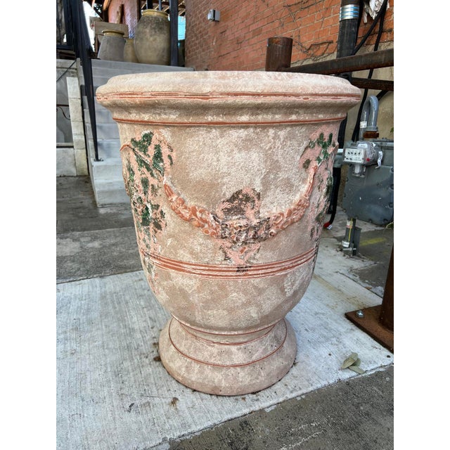 A French Terracotta Anduze Planter With Antiqued Spackle Finish and Staples For Sale - Image 10 of 12
