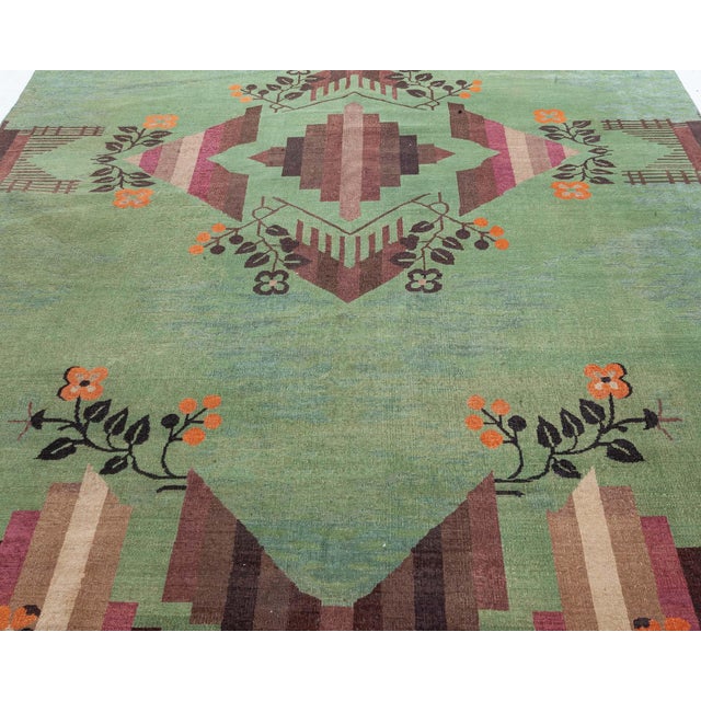 Art Deco Doris Leslie Blau Vintage Chinese Deco Rug with Emerald Green Field For Sale - Image 3 of 6