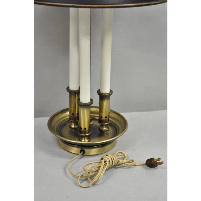 Vintage French Country Brass Candlestick Tole Metal Shade Bouilotte Desk Lamp For Sale - Image 10 of 12